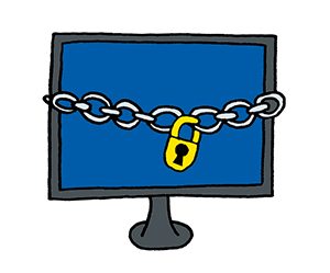 Illustration: PC mit Kette für gesperrten Zugang